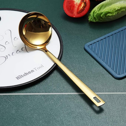 Gold Ladle, Berglander Stainless Steel Kitchen Ladle With Titainium Gold Plating, Soup Ladle, Cooking Ladle, Metal Soup Spoon For Cooking, Dishwasher Safe, Easy to Clean - Image 3