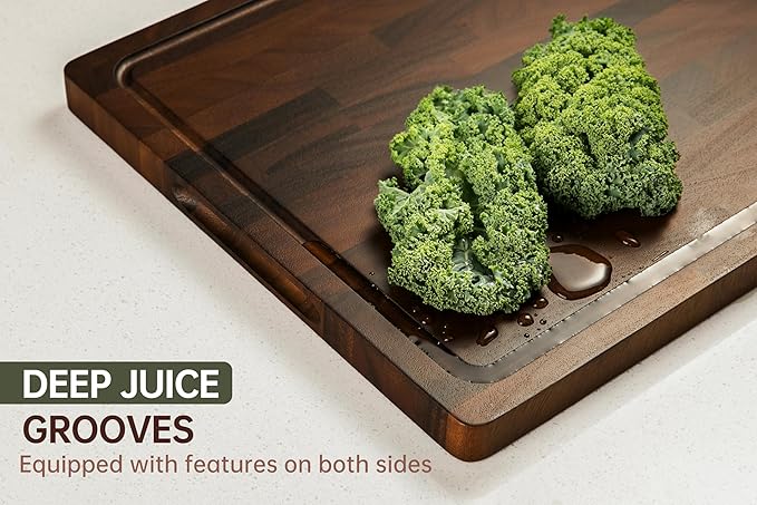 THETCHRY Walnut Cutting Boards For Kitchen, End Grain Wooden Cutting Board with Handle, Chopping Board Double Sided Charcuterie Boards For Meal Prep & Serving with Gift Box（Black Walnut）17”X13” X1” - Image 6