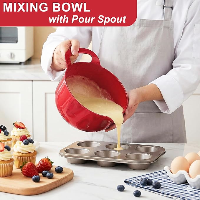 BoxedHome 4 Pack Nesting Mixing Bowl Christmas Set with Pour Spout and Handle, BPA free Microwave & Dishwasher Safe(Christmas colours, 4 Pack with Handle, Random colour silicone scraper included) - Image 2