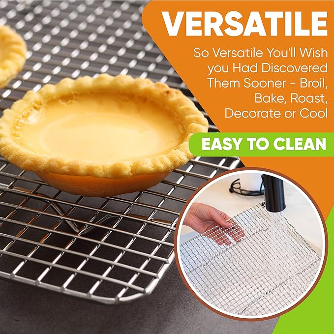 Spring Chef 8.5 x 12 Inch Stainless Steel Cooling Rack for Cooking and Baking - Oven Safe Cookie Cooling Rack - Fits Small Quarter Sheet Pan - Dishwasher Safe - Image 3