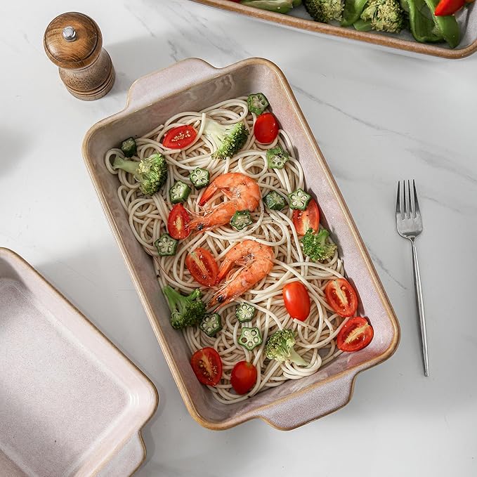 HVH 9x13 Baking Dish Set, Large Casserole Dishes for Oven, Ceramic Bakeware Set of 3, Rectangular Lasagne Pan Deep for Baking (Sand Color) - Image 5
