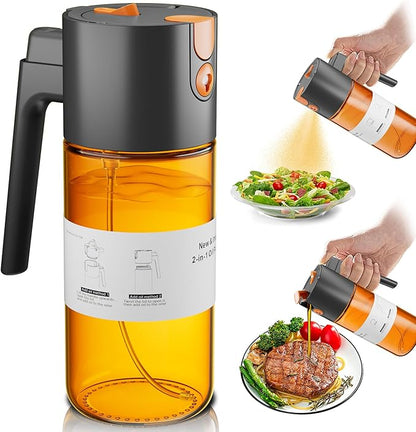 OURCABECUE Upgrade 2 in 1 Oil Sprayer for Cooking, 17oz Light-Blocking Glass Olive Oil Dispenser Bottle for Kitchen,Food-Grade Oil Mister with 8 Stickers for Salad, Frying(Amber Bottle-Black Gap) by OURCABECUE