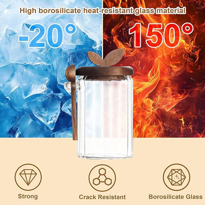 holoith 2 Pack Sugar Bowl Sugar Container 27oz Glass Jars with Bamboo Lid and Spoon, Airtight Food Storage Jar for Coffee Bar, Kitchen Canisters for Coffee Beans, Spice, Brown Sugars, Nuts, Candy - Image 6