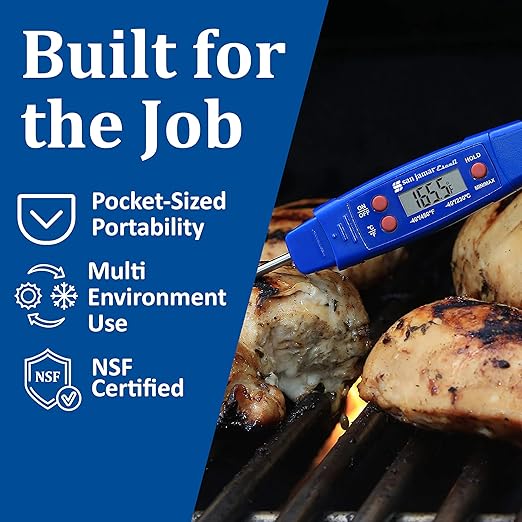San Jamar Escali IPX7 Waterproof Digital Thermometer – THDGWP -40°F to 450°F Instant Read Digital Thermometer for Cooking, Display Hold Function