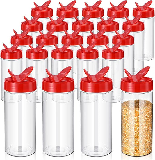 Zhehao 24 Pieces Plastic Spice Containers Plastic Spice Bottles Clear Reusable Large Empty Seasoning Jars with Shaker Lids for Kitchen Storage Seasoning Powder Herbs(16 oz,Cylinder,Clear and Red) by Zhehao