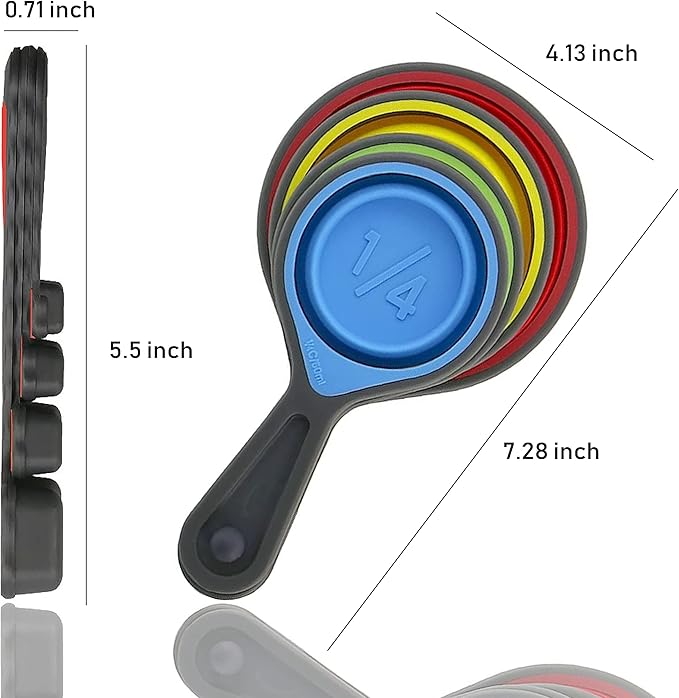 Collapsible Silicone Soft Measuring Cups and Measuring Spoons,8 pieces Portable Food Grade Silicone Cup for Liquid & Dry Measuring Baking &Utensils & Travel Measuring Cup，space saver (Pink) - Image 3