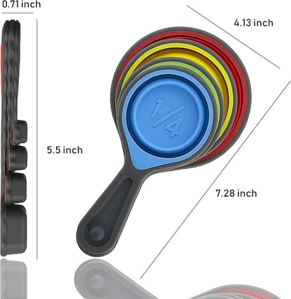 Collapsible Silicone Soft Measuring Cups and Measuring Spoons,8 pieces Portable Food Grade Silicone Measurement Cup for Liquid & Dry Measuring Baking &Utensils & Travel Measuring Cup，space saver - Image 4