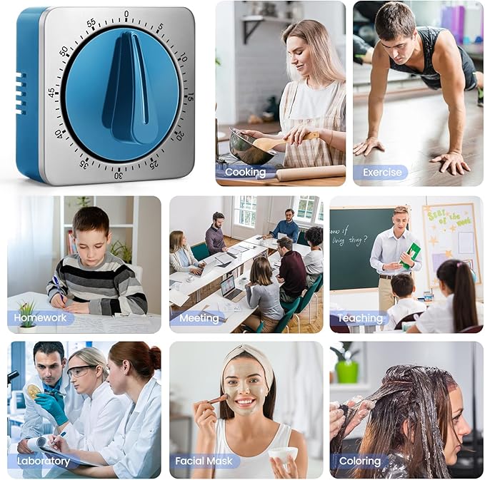 Kitchen Timers for Cooking, Chef Cooking Timer Clock with Loud Alarm,100% Mechanical Desk Timer - No Batteries Required -Magnetic Back, Exquisite Stainless Steel Body -Countdown Reminder Magnetic-Blue - Image 6