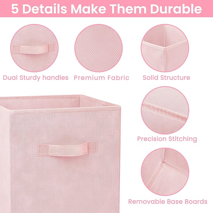 Criusia Storage Cubes - 11 Inch Heavy Duty Fabric Storage Bins for Shelves Closet, Cube Organizer - 8 Pack Collapsible Cube Storage Bins Baskets for Organizing Clothes Blankets Toys (Pink) - Image 4