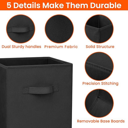 Criusia Storage Cubes - 11 Inch Heavy Duty Fabric Storage Bins for Shelves Closet, Cube Organizer - 8 Pack Collapsible Cube Storage Bins Baskets for Organizing Clothes Blankets Toys (Black) - Image 3