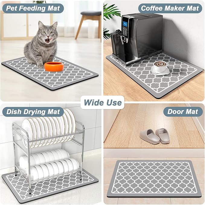 Rnivvi Coffee Mat, 12" x 19" Cute Coffee Bar Mats for Espresso Machine Station Accessories and Organizer, Hide Stain Rubber Backed Absorbent Dish Drying Pad for Kitchen Counter, Abstract Geometric - Image 7