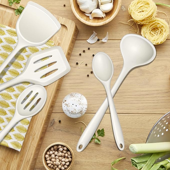 E-far 10 Pieces Silicone Cooking Utensils Set, Heat Resistant Kitchen Utensil Set for Nonstick Cookware, Kitchen Cooking Tools with Spatula, Spoon, Slotted Turner, Non-Toxic & Dishwasher Safe (White) - Image 8