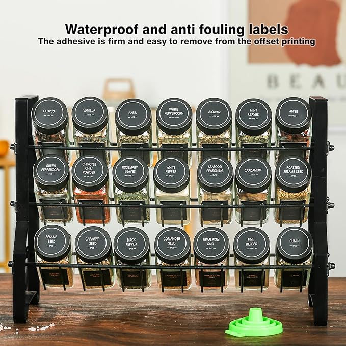 Spice Jars with Label，4oz Glass Spice Bottles With Shaker Lids，Seasoning Containers with Funnel, Chalk Pen for Cabinet，Drawer，Rack (Black, 36) - Image 6