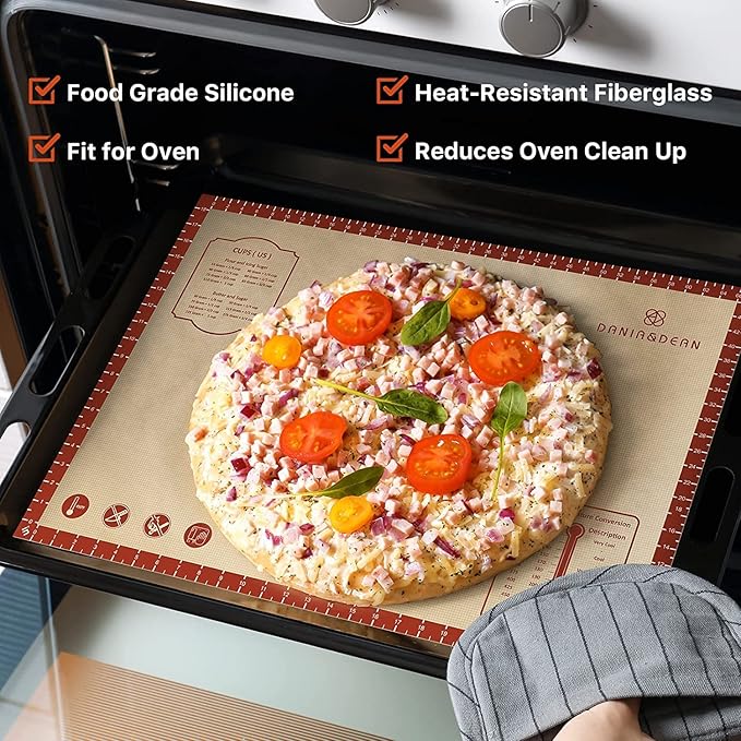 2 Pack Non Stick 26''x16'' Extra Large Thick Silicone Pastry Mat and 16''x11'' Cooking Mats, Double Measures Scale for Non-slip Silicone Baking Sheet,Counter Mat, Dough Rolling, Reusable Bakeware Mats - Image 3