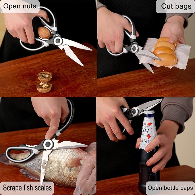 OMDAR Food Grade Kitchen Scissors All Purpose 3 Pack - Heavy Duty Stainless Steel Cooking Shears for Cutting Meat, Food, Fish, Poultry Sharp Sissors for Dishwasher Safe - with Protective Sheath - Image 6