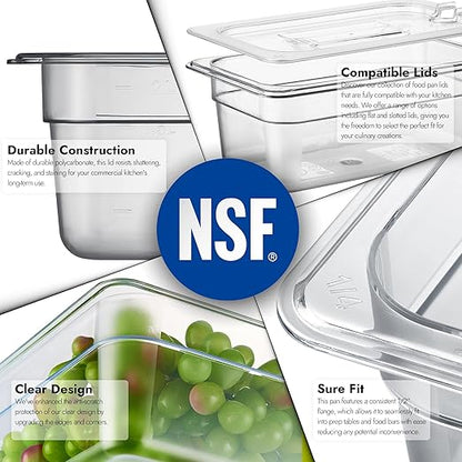 CURTA 6-Pack 1/4 Size 4" Deep NSF Polycarbonate Food Pans | Dishwasher & Freezer Safe Clear Container for Prep Tables, Buffet, Salad Bar, Commercial & Home Kitchen