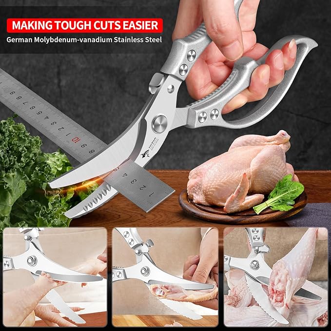 MAD SHARK Heavy Duty Poultry Shears, Kitchen Shears with Non-Slip Handle & Safety Lock, All Purpose Kitchen Scissors for Chicken, Meat Cutting, Turkey, Fish, Vegetables, Spring Loaded, Dishwasher Safe - Image 2