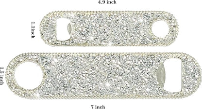 Silver Beer Bottle Opener Diamond Bling Beer Bottle Opener - Sparkling Crystal Opener for Women, for Home, Party, Wedding,Bar- 2Pcs, Handmade for Her and Bartenders