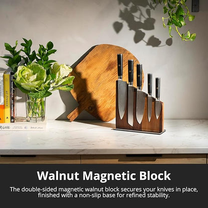 Yatoshi Knives Magnetic Kitchen Knife Block Set - Japanese 67 Layer High-Grade VG-10 Steel Knives, Sharp, G10 Handle Professional Kitchen Knife Set - Black Damascus (6 pieces) - Image 3