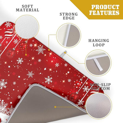Giwawa Xmas Balls Dish Drying Mat for Kitchen Countertop Winter Red White Snowflakes Dish Drainer Mats 18x24inch Reversible Dish Drying Rack Pad Protector for Dining Holiday New Year Decor