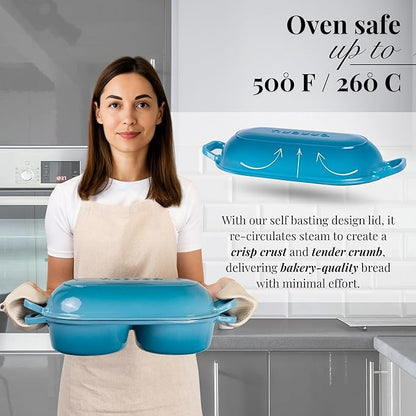Dutch Oven For Sourdough Bread Baking – Enamelled Cast Iron Bread Loaf Pot – 500°F Oven Safe Non Stick Bread Pot – Double Round Loaf Space, 16.5cm Diameter, Light Blue, – by Nuovva - Image 3