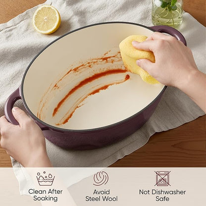 Oval Dutch Oven for Bread Baking, 4.5 Quart Non Stick Enameled Cast Iron Dutch Oven Pot with Lid, Oven Safe Oval Casserole with Lid up to 500°F for Baking, Braising, Stews, Roasting, Fig