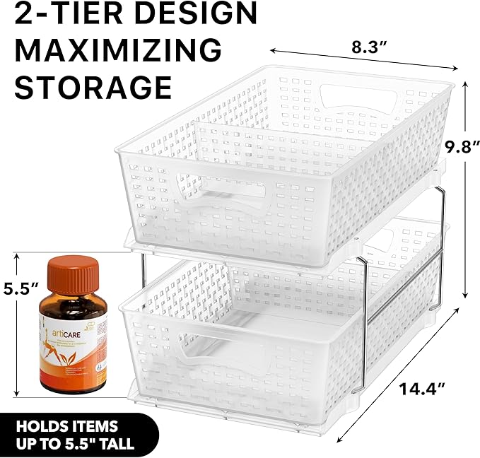 Simple Houseware 2 Tier Bathroom Organizer Tray Pull-Out Sliding Drawer/Under-Sink Storage, Clear - Image 2