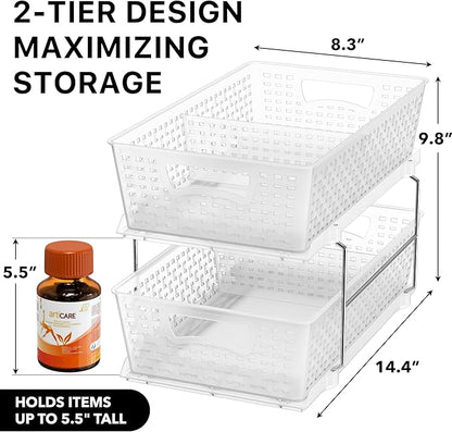 Simple Houseware 2 Tier Bathroom Organizer Tray Pull-Out Sliding Drawer/Under-Sink Storage, Clear - Image 2