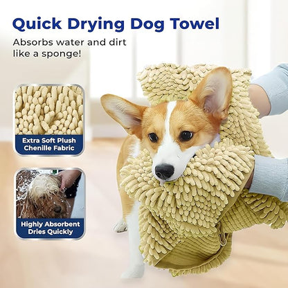 Muddy Mat Doggy Dryer, Highly Absorbent Microfiber Washable Dog Shammy Quick Drying Towel Absorber - Extra Soft Plush Wrap Chenille Bath Towels to Dry Soggy Large Pets & Small Puppy-Beige 19"x46" - Image 2