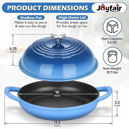 Bread Dutch Oven for Sourdough Baking (5.5 QT), Joyfair Enameled Cast Iron Dutch Oven Pot with Lid, Sourdough Bread Pan with Heavy Duty Dual Handles, Non-Stick & Even Heat, Oven-safe up to 500°F, Blue - Image 7