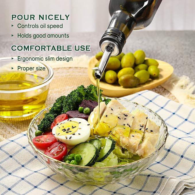 AOZITA 17oz Glass Olive Oil Dispenser - Oil and Vinegar Cruet Bottle with Stainless Steel Pourers - Funnel For Easy Refill - Olive Carafe Decanter for Kitchen - Image 7