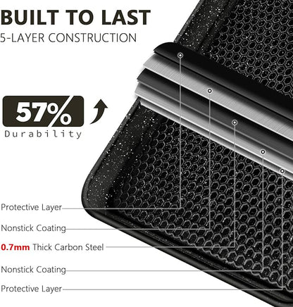 Wildone 2 Pack Half Sheet Baking Pans, Honeycomb Embossed Nonstick Baking Sheet 17.5x12 In, Thicker Carbon Steel Cookie Sheet, Even Heating & Warp Resistant, Black - Image 3