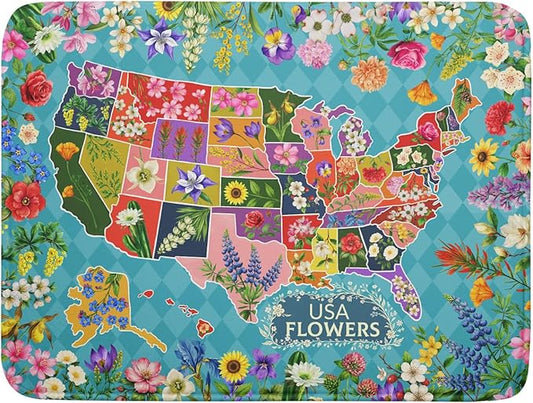 Flower Map Dish Drying Mat Colorful Floral Microfiber Large Dish Drying Pad for Kitchen Counter 18 X 24 In by Giwawa