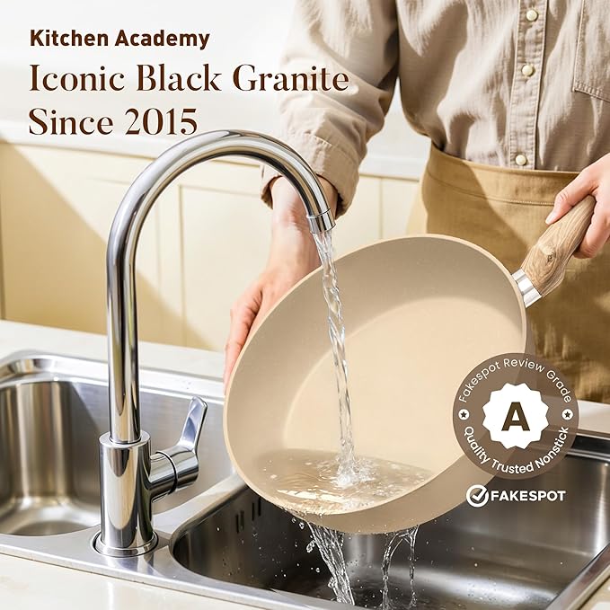 Kitchen Academy 12-Piece Induction Cookware Set, Nonstick Granite Pots and Pans in Beige - Image 6