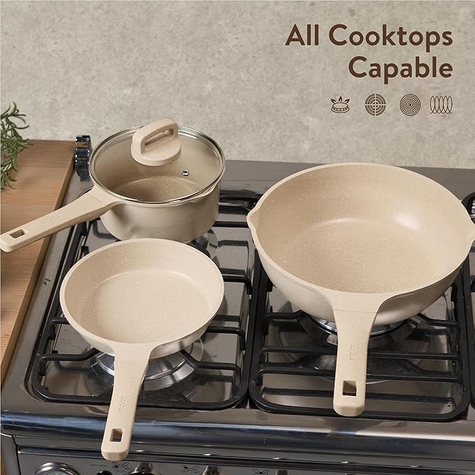 CAROTE 10Pcs Pots and Pans Set Nonstick, Induction Cookware Sets, NonStick Cooking Set, Kitchen Pots and Pans Set with Stay-Cool Handles, PFOA Free