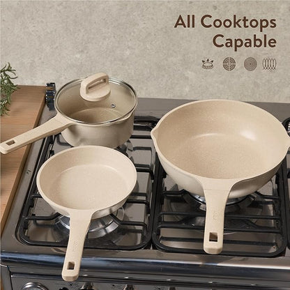 CAROTE 10Pcs Pots and Pans Set Nonstick, Induction Cookware Sets, NonStick Cooking Set, Kitchen Pots and Pans Set with Stay-Cool Handles, PFOA Free