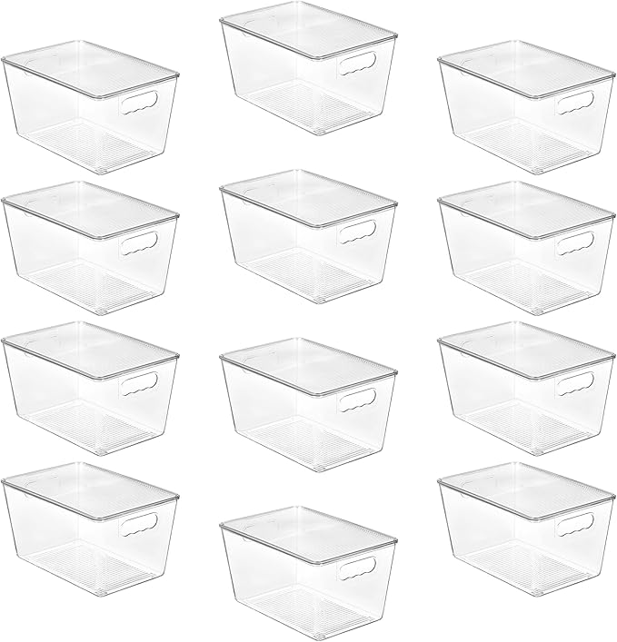 Vtopmart 12 Pack Clear Stackable Storage Bins with Lids, Large Plastic Containers with Handle for Pantry Organizer and Storage,Perfect for Bathroom,Cabinet,Kitchen,Fridge,Closet Organization by Vtopmart