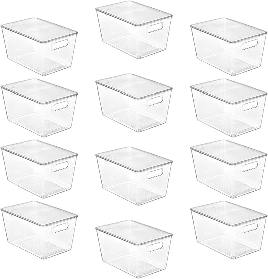 Vtopmart 12 Pack Clear Stackable Storage Bins with Lids, Large Plastic Containers with Handle for Pantry Organizer and Storage,Perfect for Bathroom,Cabinet,Kitchen,Fridge,Closet Organization by Vtopmart