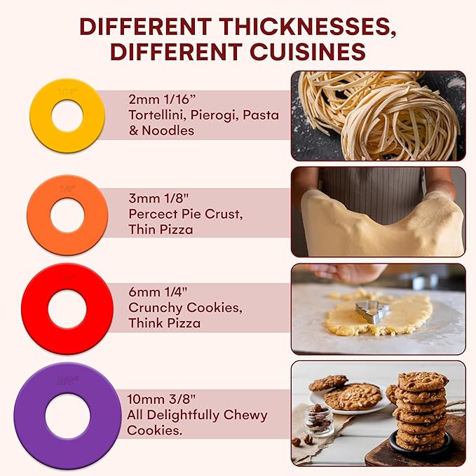 Kitchtic Rolling Pin with Thickness Rings - Adjustable Wooden Rolling Pin - Baking Essential and Roller Tool - Consistent Thickness - Easy to Clean - Beechwood Material - 13.7 x 2.75 x 2.75 inches - Image 5