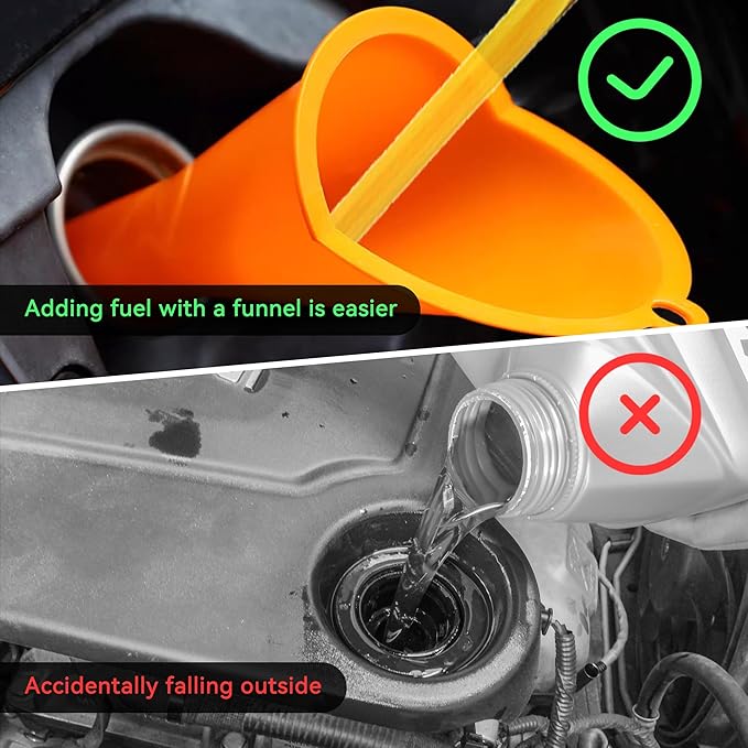 2 PCS Oil Funnel, Automotive Multi-Function Plastic Fuel Funnel with Long Neck, Universal Engine Oil Funnel for Filling Oils Gas Lubricants and Fluids, Car Accessories (2PCS-Black)