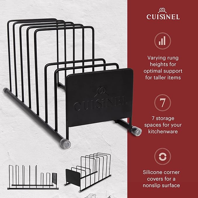Cuisinel Pot Lid and Dish Organizer Rack - Matte Black Kitchen Storage/Organization Stand - 7-Tier Cabinet/Counter, Cookware, Pots and Pan Lids/Covers, Cutting Board Holder Organizer - Image 2