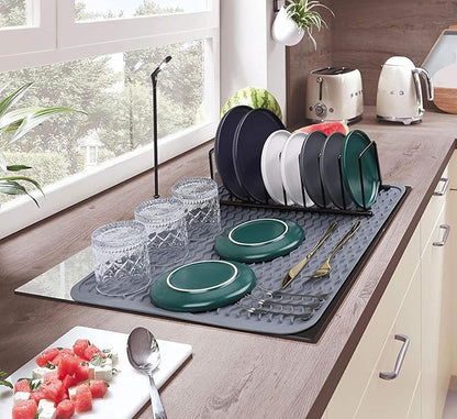 Large 24" x 18" Silicone Dish Drying Mat for Kitchen Counter, Easy clean, Quick Dry, Heat-resistant Dish Drainer Mat for Sink,Refrigerator or Drawer liner (Food Grade Silicone-Grey) - Image 7