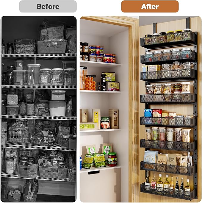 Pantry Door Organizers and Storage, 8-Tier Large Metal Heavy-Duty Frame Over the Door Spice Rack, 2 in 1 Wall-Mounted or Hanging shelf for Kitchen, Bathroom, Laundry Room, Bedroom, Closet &Nursery - Image 7