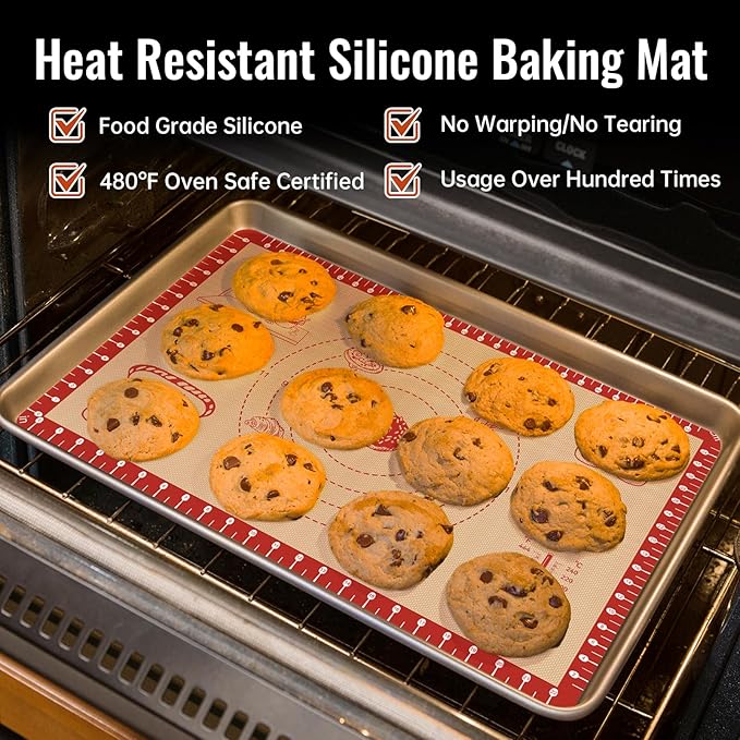 Silicone Macaron Baking Mat with 10 Easy Recipes, Extra Thick Silicone Mats for Baking, Non Stick Pastry Mat for Dough Rolling, Heat Resistant Silicone Bread Cookie Pizza Oven Mat with Measurement - Image 6