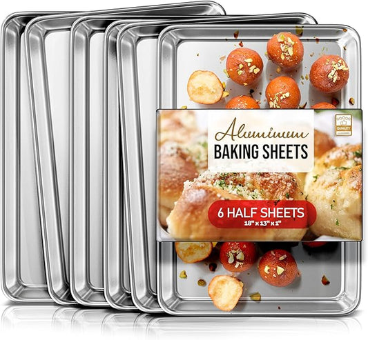Eatex Aluminum Baking Sheet Set, 6 Pack Cookie Sheet Set, 18” x 13” Steel Baking Pan Set, Quality Cookie Sheets for Baking Nonstick, Half Sheet Baking Pans Set, Baking Sheets for Oven, Half Sheet Pan by Eatex