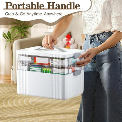 ARSTPEOE 3-Tier Medicine Organizer - Portable Medicine Cabinet with Plastic Handle, Multipurpose Medical Box, Pill Organizer, Empty First Aid Kit for Home - Image 6