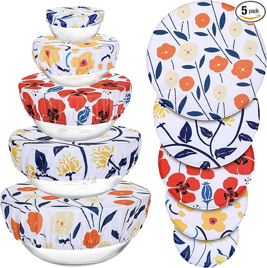 5 Pieces Bowl Covers Reusable, 5 Size Stretch Cloth Covers for Bread Proofing Fabric Elastic Food Covers Washable for Food Fruits Leftover (Floral) by Revahope
