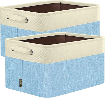 BALEINE 2 Pack Fabric Closet Storage Bins for Shelves, Linen Closet Organizers and Storage, Decorative Baskets for Organizing, Shelf, Clothes, Home, Office (Skyblue, 15''x11''x9.5'')