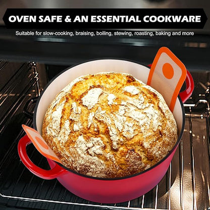 TeamFar 5Qt Dutch Oven, Enameled Cast Iron Dutch Oven with Lid & Dual Handles for Cooking Baking Braising Simmering, Healthy & Sturdy, Oven & Various Stovetops Safe, Non-stick & Easy Clean - Red - Image 6