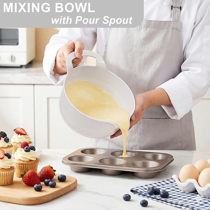 BoxedHome 4 Pack Nesting Mixing Bowl with Pour Spout and Handle, BPA free Microwave & Dishwasher Safe(Grey, 4 Pack with Handle) - Image 2